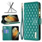 For Samsung Galaxy S21 Ultra 5G Diamond Lattice Zipper Wallet Leather Flip Phone Case(Green) - 1