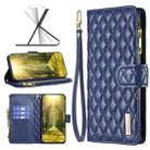 For Samsung Galaxy M33 5G Diamond Lattice Zipper Wallet Leather Flip Phone Case(Blue) - 1