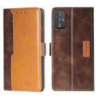 For Motorola Moto G Power 2022 Contrast Color Side Buckle Leather Phone Case(Dark Brown + Gold) - 1