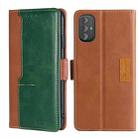 For Motorola Moto G Power 2022 Contrast Color Side Buckle Leather Phone Case(Light Brown + Green) - 1