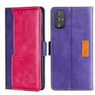 For Motorola Moto G Power 2022 Contrast Color Side Buckle Leather Phone Case(Purple + Rose Red) - 1