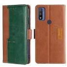 For Motorola Moto G Pure Contrast Color Side Buckle Leather Phone Case(Light Brown + Green) - 1