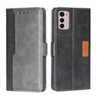 For Motorola Moto G42 4G Contrast Color Side Buckle Leather Phone Case(Black + Grey) - 1