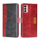 For Motorola Moto G42 4G Contrast Color Side Buckle Leather Phone Case(Red + Black) - 1