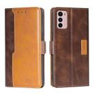 For Motorola Moto G42 4G Contrast Color Side Buckle Leather Phone Case(Dark Brown + Gold) - 1