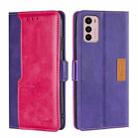 For Motorola Moto G42 4G Contrast Color Side Buckle Leather Phone Case(Purple + Rose Red) - 1