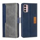 For Motorola Moto G42 4G Contrast Color Side Buckle Leather Phone Case(Blue + Grey) - 1