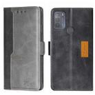 For Motorola Moto G50 Contrast Color Side Buckle Leather Phone Case(Black + Grey) - 1