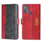 For Motorola Moto G50 Contrast Color Side Buckle Leather Phone Case(Red + Black) - 1