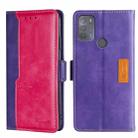 For Motorola Moto G50 Contrast Color Side Buckle Leather Phone Case(Purple + Rose Red) - 1