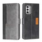 For Motorola Moto G52J 5G Contrast Color Side Buckle Leather Phone Case(Black + Grey) - 1