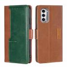 For Motorola Moto G52J 5G Contrast Color Side Buckle Leather Phone Case(Light Brown + Green) - 1