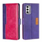For Motorola Moto G52J 5G Contrast Color Side Buckle Leather Phone Case(Purple + Rose Red) - 1