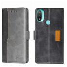 For Motorola Moto E20 Contrast Color Side Buckle Leather Phone Case(Black + Grey) - 1