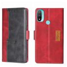 For Motorola Moto E20 Contrast Color Side Buckle Leather Phone Case(Red + Black) - 1