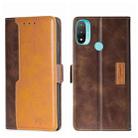 For Motorola Moto E20 Contrast Color Side Buckle Leather Phone Case(Dark Brown + Gold) - 1