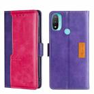 For Motorola Moto E20 Contrast Color Side Buckle Leather Phone Case(Purple + Rose Red) - 1