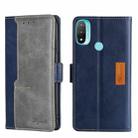 For Motorola Moto E20 Contrast Color Side Buckle Leather Phone Case(Blue + Grey) - 1