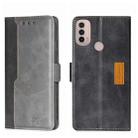 For Motorola Moto E40 Contrast Color Side Buckle Leather Phone Case(Black + Grey) - 1