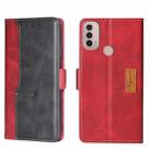 For Motorola Moto E40 Contrast Color Side Buckle Leather Phone Case(Red + Black) - 1