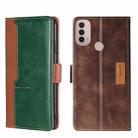 For Motorola Moto E40 Contrast Color Side Buckle Leather Phone Case(Light Brown + Green) - 1