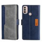 For Motorola Moto E40 Contrast Color Side Buckle Leather Phone Case(Blue + Grey) - 1