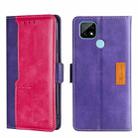 For OPPO Realme C21 Contrast Color Side Buckle Leather Phone Case(Purple + Rose Red) - 1