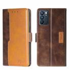 For OPPO Reno6 5G Contrast Color Side Buckle Leather Phone Case(Dark Brown + Gold) - 1