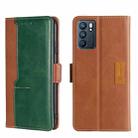 For OPPO Reno6 5G Contrast Color Side Buckle Leather Phone Case(Light Brown + Green) - 1