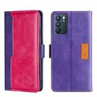 For OPPO Reno6 5G Contrast Color Side Buckle Leather Phone Case(Purple + Rose Red) - 1