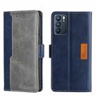 For OPPO Reno6 5G Contrast Color Side Buckle Leather Phone Case(Blue + Grey) - 1