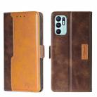 For OPPO Reno6 4G Contrast Color Side Buckle Leather Phone Case(Dark Brown + Gold) - 1