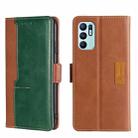 For OPPO Reno6 4G Contrast Color Side Buckle Leather Phone Case(Light Brown + Green) - 1