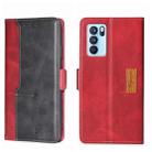 For OPPO Reno6 Pro 5G Contrast Color Side Buckle Leather Phone Case(Red + Black) - 1