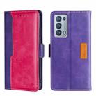 For OPPO Reno6 Pro+ 5G Contrast Color Side Buckle Leather Phone Case(Purple + Rose Red) - 1