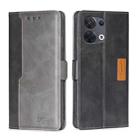 For OPPO Reno8 5G Contrast Color Side Buckle Leather Phone Case(Black + Grey) - 1