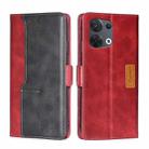For OPPO Reno8 5G Contrast Color Side Buckle Leather Phone Case(Red + Black) - 1