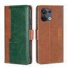 For OPPO Reno8 5G Contrast Color Side Buckle Leather Phone Case(Light Brown + Green) - 1