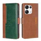 For OPPO Reno8 Pro+ 5G Contrast Color Side Buckle Leather Phone Case(Light Brown + Green) - 1