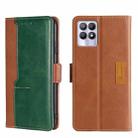 For OPPO Realme 8i Contrast Color Side Buckle Leather Phone Case(Light Brown + Green) - 1