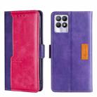 For OPPO Realme 8i Contrast Color Side Buckle Leather Phone Case(Purple + Rose Red) - 1