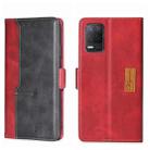 For OPPO Realme V13 5G Contrast Color Side Buckle Leather Phone Case(Red + Black) - 1