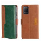 For OPPO Realme V13 5G Contrast Color Side Buckle Leather Phone Case(Light Brown + Green) - 1