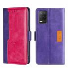 For OPPO Realme V13 5G Contrast Color Side Buckle Leather Phone Case(Purple + Rose Red) - 1