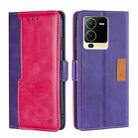 For vivo S15 5G Contrast Color Side Buckle Leather Phone Case(Purple + Rose Red) - 1