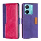 For vivo S15E 5G/T1 Snapdragon 778G Contrast Color Side Buckle Leather Phone Case(Purple + Rose Red) - 1