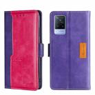 For vivo V21 4G/V21 5G Contrast Color Side Buckle Leather Phone Case(Purple + Rose Red) - 1