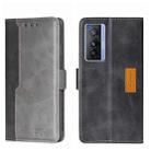 For vivo X70 Contrast Color Side Buckle Leather Phone Case(Black + Grey) - 1