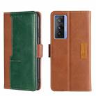 For vivo X70 Contrast Color Side Buckle Leather Phone Case(Light Brown + Green) - 1