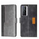 For vivo X70 Pro Contrast Color Side Buckle Leather Phone Case(Black + Grey) - 1